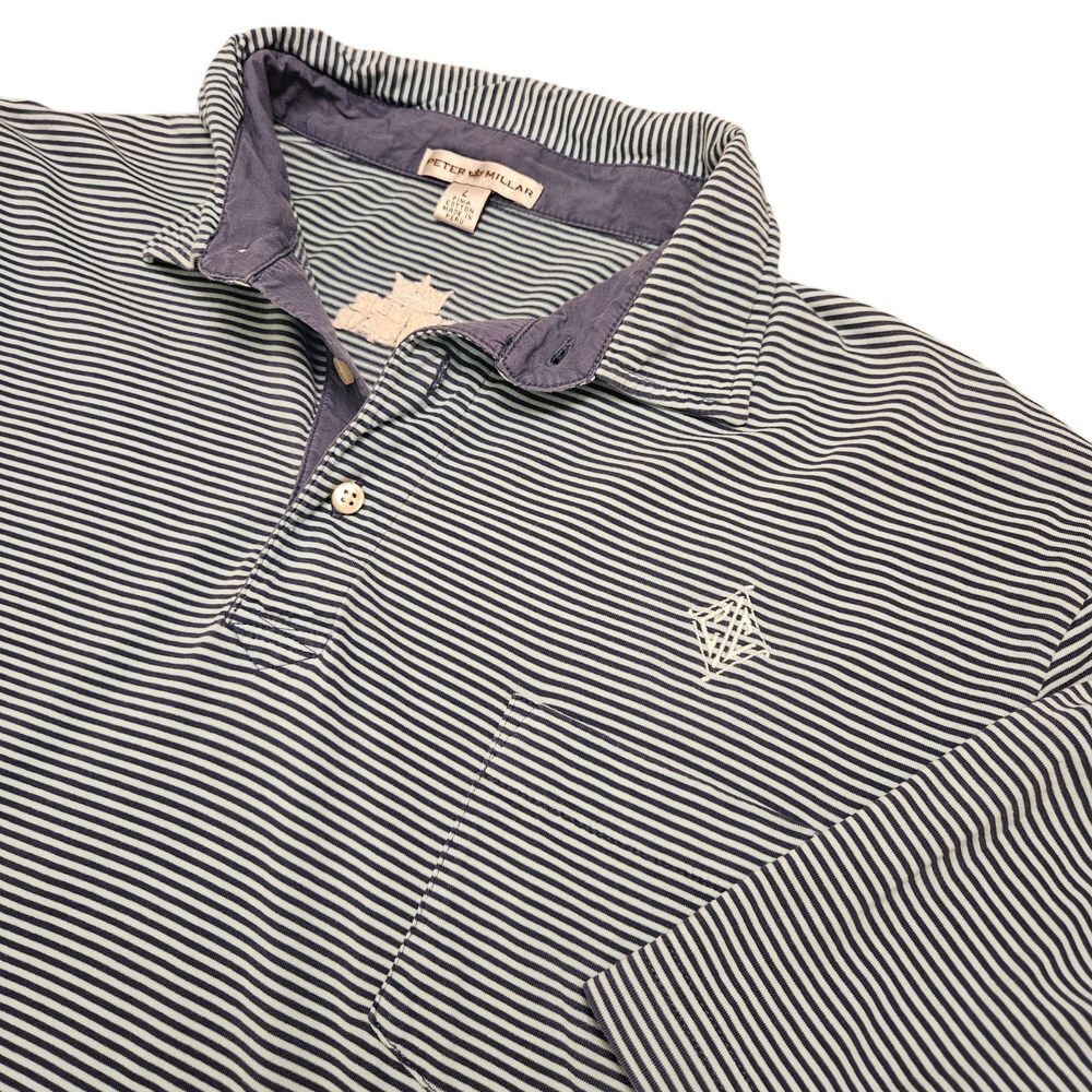 Peter Millar Pima Cotton Crown Blue‎ Striped Golf Polo Mens Size Large